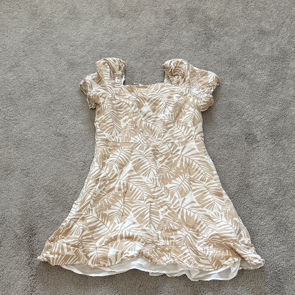 LOFT Tan Leaf Pattern Dress